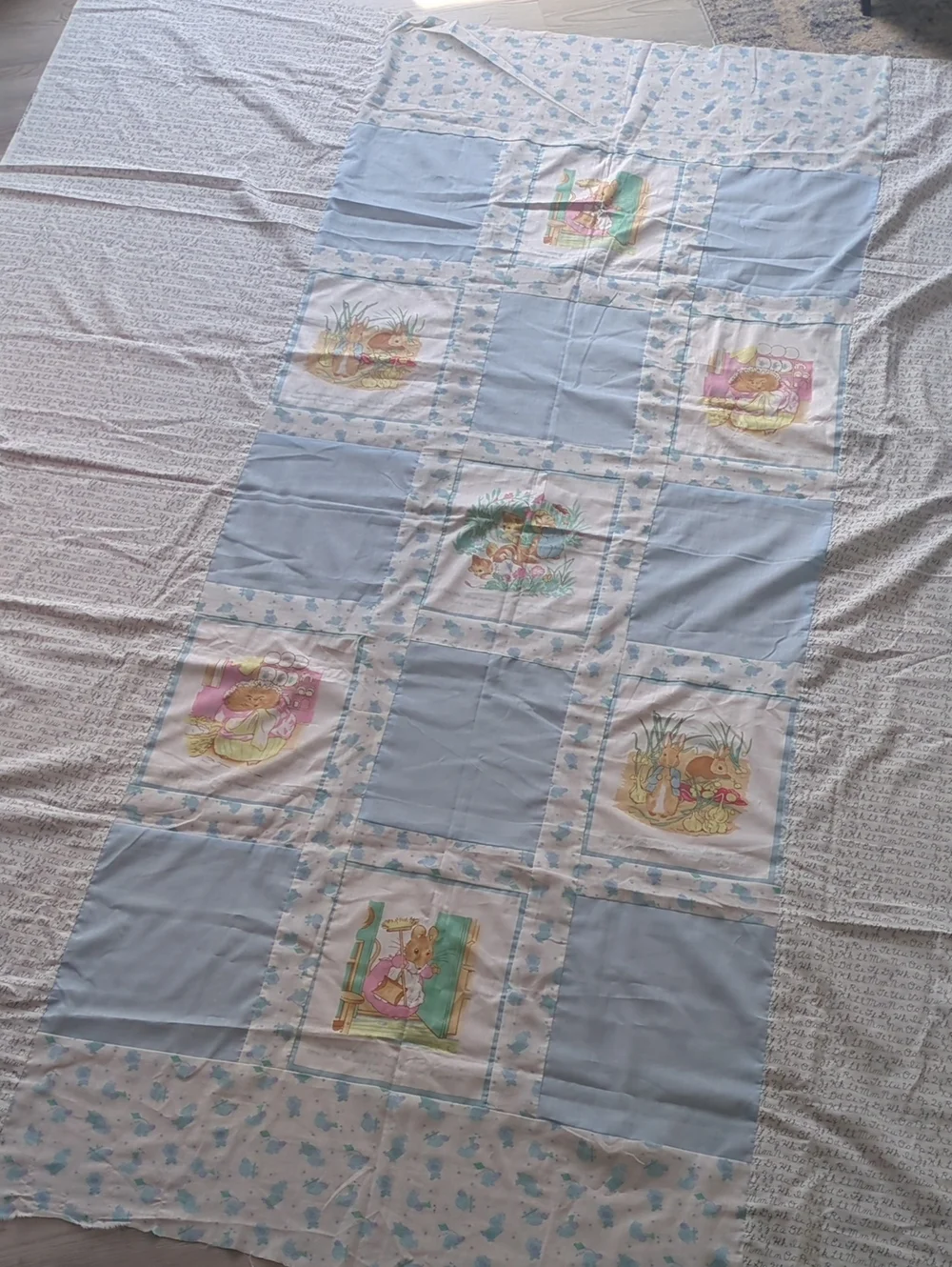Handmade Peter Rabbit Beatrix Potter Quilt Top 77.5x87 Unfinished Cotton